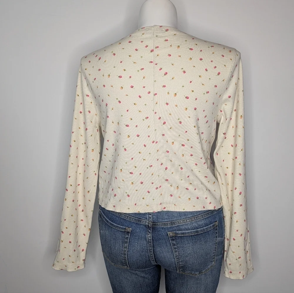 J Crew Cream Pink Yellow Floral Cotton Blend Square Neck Long Sleeve Cardigan